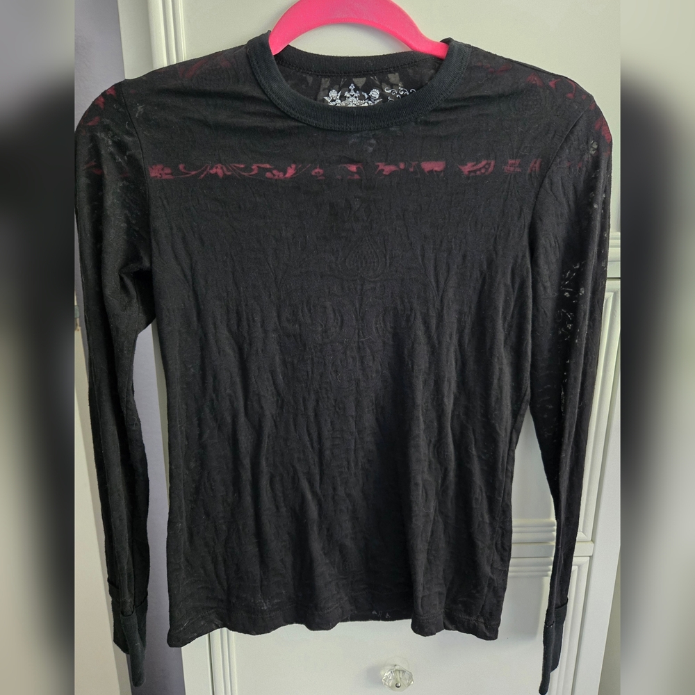 Hurley Black Sheer Patterned Long Sleeve Tee Size XS